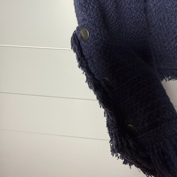 Nic+Zoe Open Front Cardigan Fringe Edges Zipper Pockets Blue Size Large - Picture 5 of 9